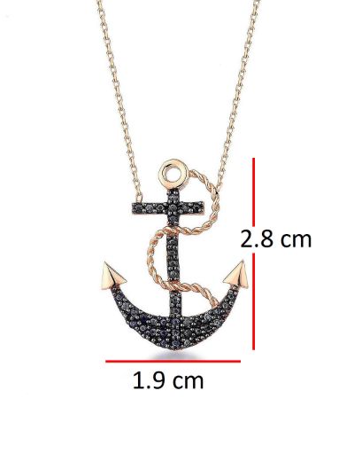 Siyah Pırlantalı Çapa Kolye resmi