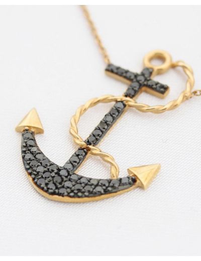 Siyah Pırlantalı Çapa Kolye resmi