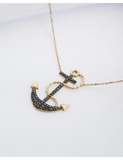 Siyah Pırlantalı Çapa Kolye resmi