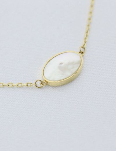 Büyük Oval Sedef 14 Ayar Altın Kolye resmi