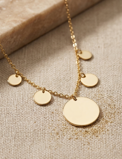 14 Ayar Altın Yuvarlak Plaka Kolye resmi