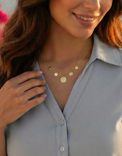 14 Ayar Altın Yuvarlak Plaka Kolye resmi