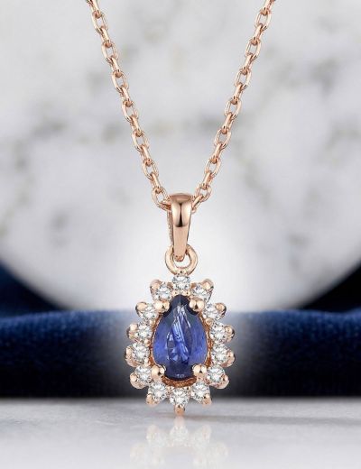 Klasik Pırlanta Anturaj Damla Safir Kolye resmi