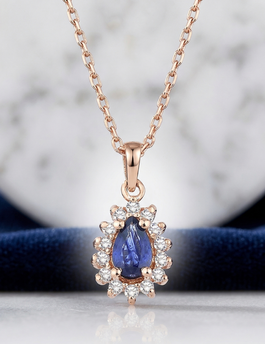 Klasik Pırlanta Anturaj Damla Safir Kolye resmi