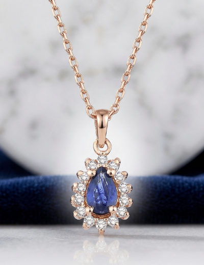 Klasik Pırlanta Anturaj Damla Safir Kolye resmi