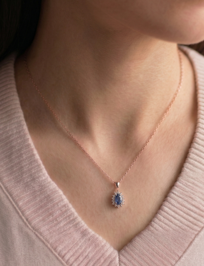 Klasik Pırlanta Anturaj Damla Safir Kolye resmi