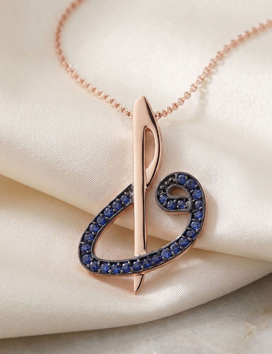 Altın Safir Elif Vav Kolye resmi