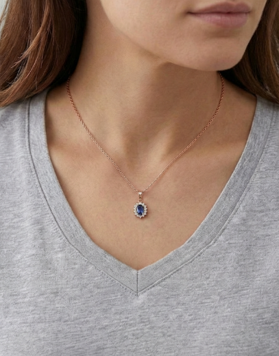 Klasik Pırlanta Anturaj Oval Safir Kolye resmi