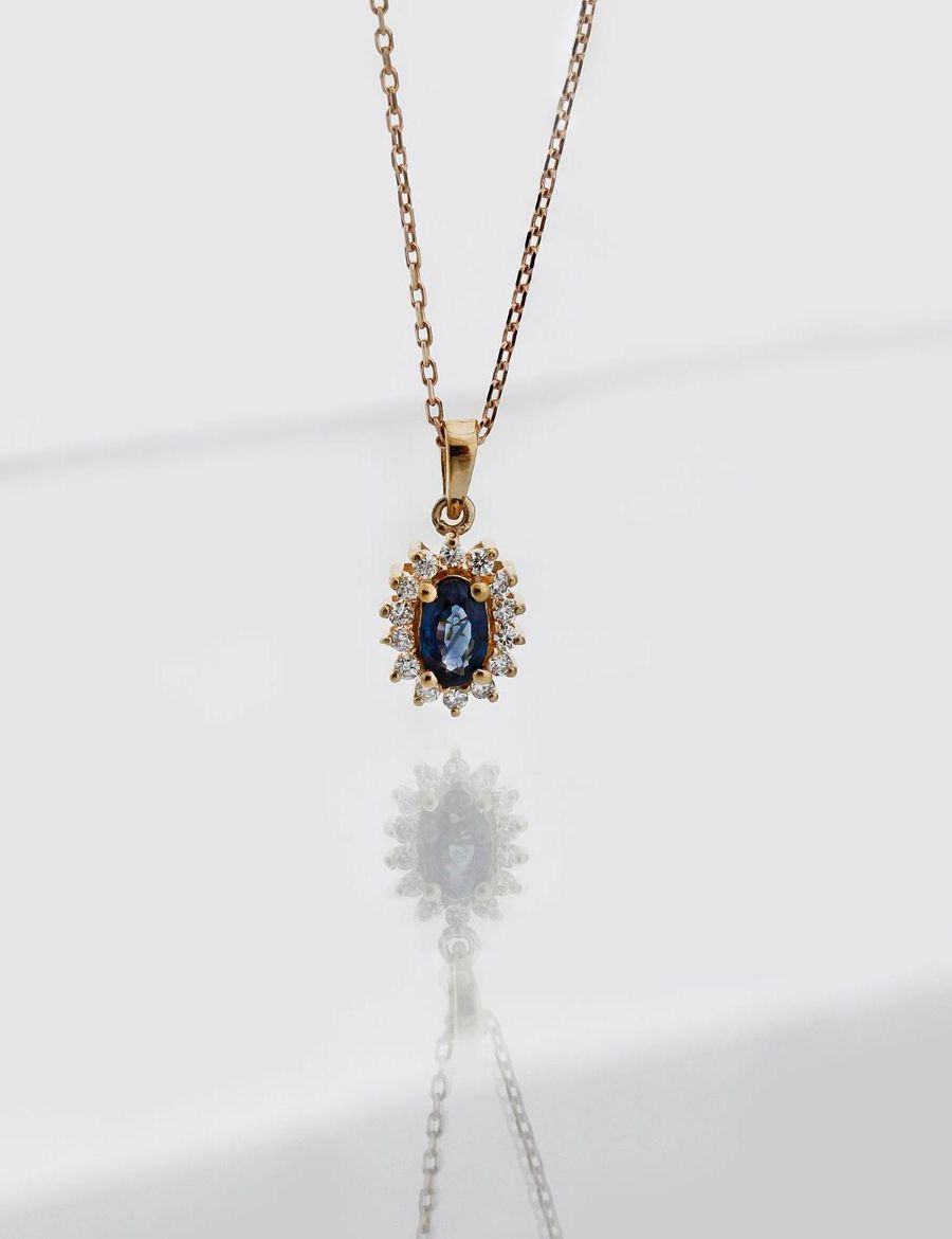 Klasik Pırlanta Anturaj Oval Safir Kolye resmi