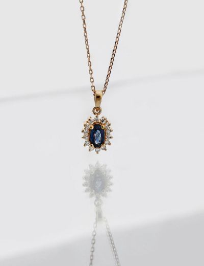 Klasik Pırlanta Anturaj Oval Safir Kolye resmi