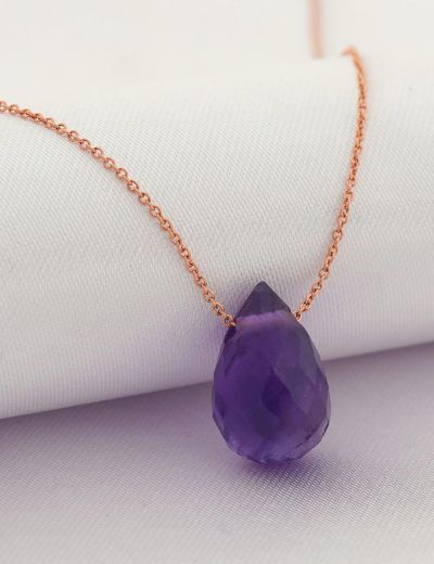 Doğal Ametist Taşlı Damla Kolye resmi