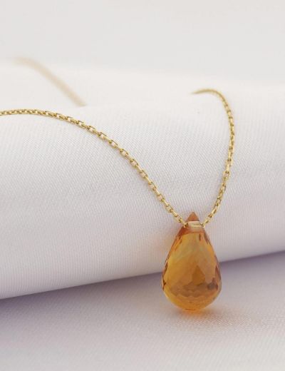 Doğal Citrin Taşlı Damla Kolye resmi