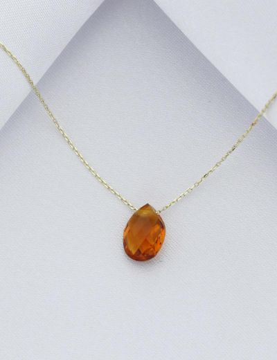 Doğal Citrin Taşı Damla Kolye resmi
