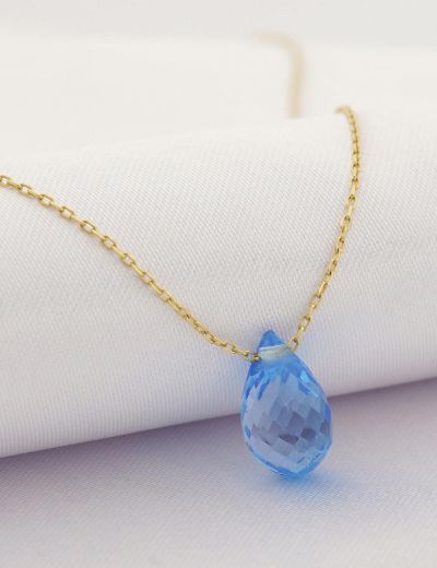 Doğal Blue Topaz Damla Kolye  resmi