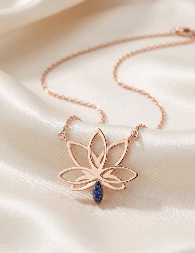 Safir Lotus Çiçeği Kolye resmi