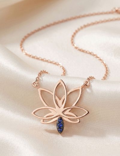 Safir Lotus Çiçeği Kolye resmi