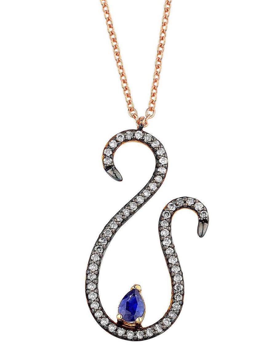 Doğal Safir Pırlanta Kuğu Kolye resmi