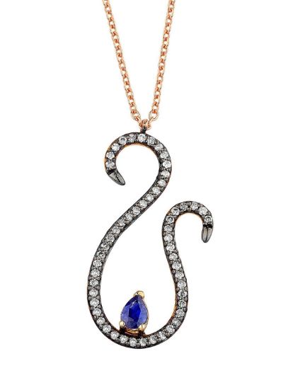 Doğal Safir Pırlanta Kuğu Kolye resmi