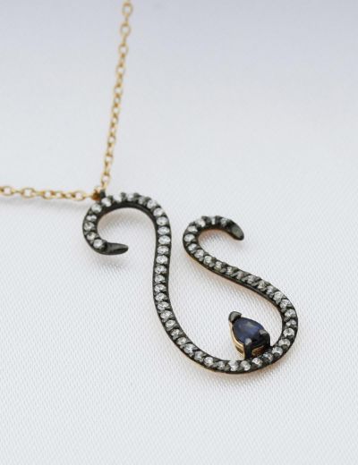 Doğal Safir Pırlanta Kuğu Kolye resmi