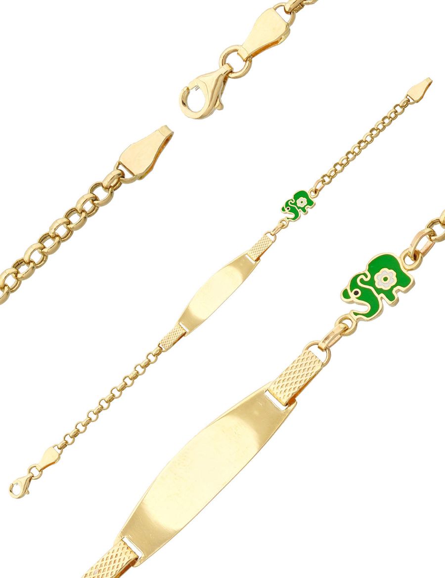 Yeşil Fil Altın Çocuk Künye Bileklik resmi