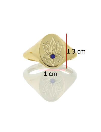 Safir Taşlı Lotus Çiçeği Altın Yüzük resmi