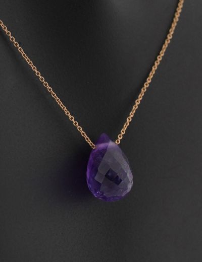 Doğal Ametist Taşlı Damla Kolye resmi