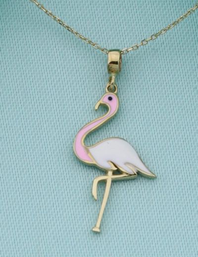 14 Ayar Altın Mineli Flamingo Kolye resmi