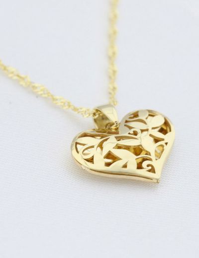 14 Ayar Altın Tasarım Kalp Kolye resmi