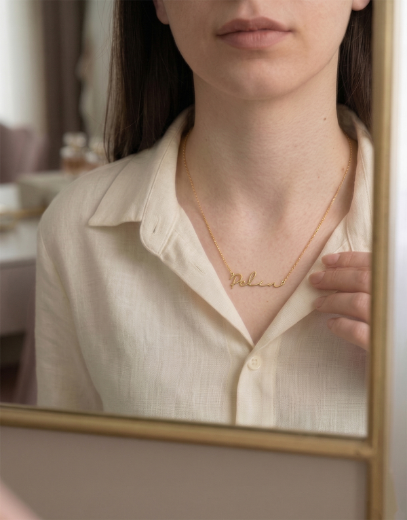 Kişiye Özel İnce El Yazısı İsimli Altın Kolye- 14 Ayar resmi