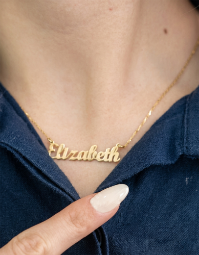 Gotik Font Kişiye Özel Altın  İsimli Kolye - 14 Ayar resmi