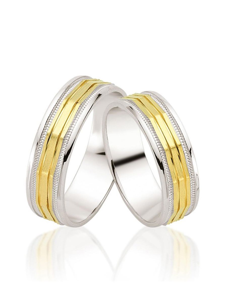  14 Ayar Altın Tasarım Çift Alyans - Nişan Yüzüğü resmi