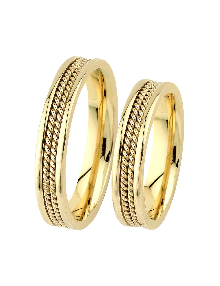 Örgülü Altın Tasarım Çift Alyans- Nişan Yüzüğü resmi