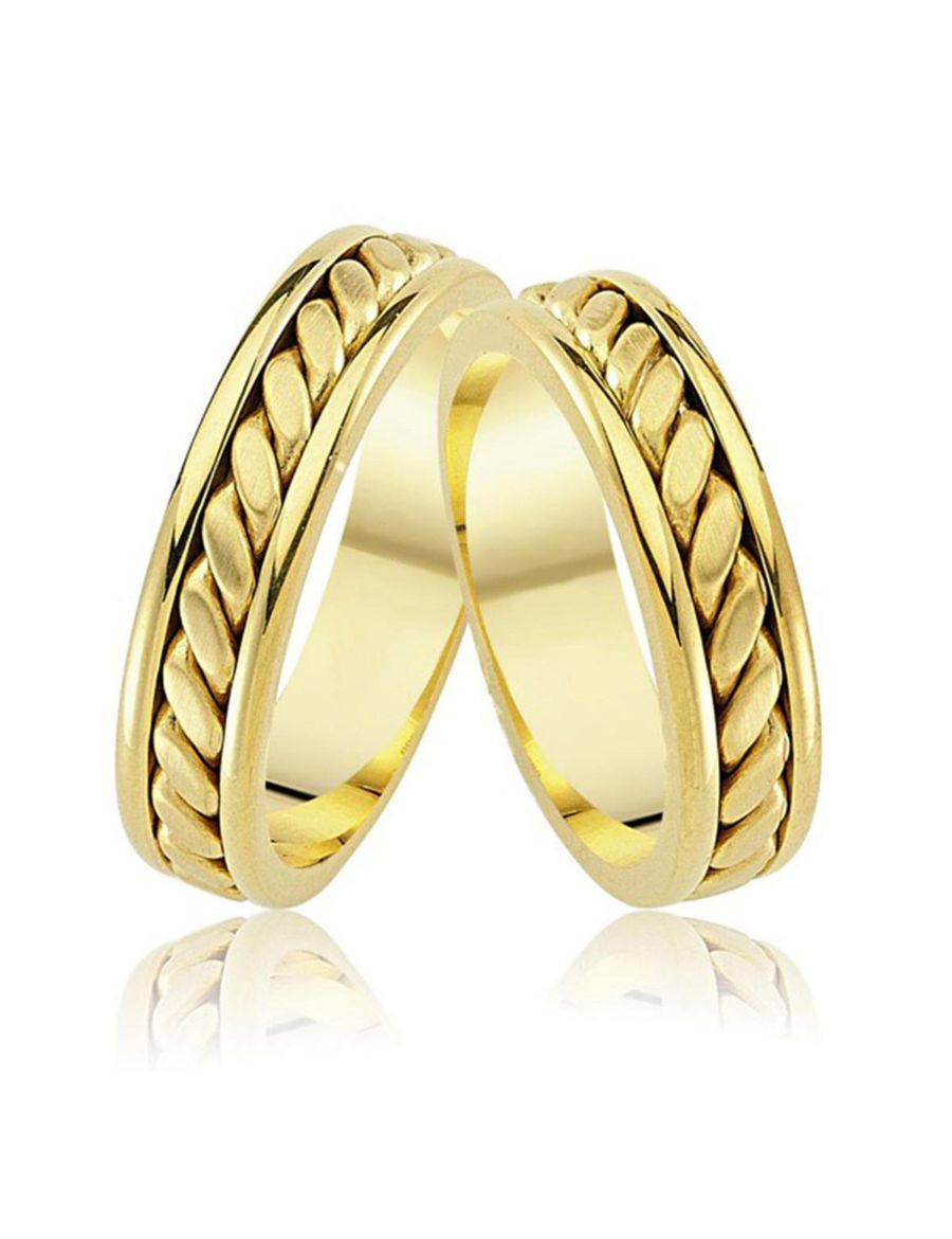 Örgülü Altın Tasarım Çift Alyans- Nişan Yüzüğü resmi