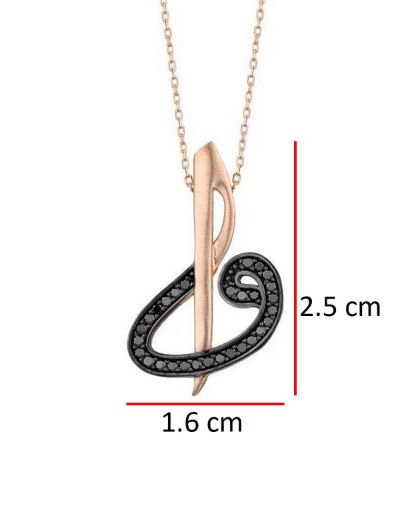 Altın Vav Elif Siyah Pırlanta Kolye resmi