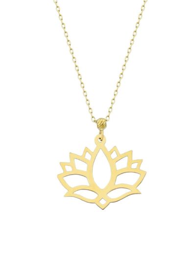 Dorika Toplu Lotus Çiçeği 14 Ayar Altın Kolye resmi