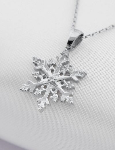 Pırlanta Kar Tanesi Tasarım Kolye resmi
