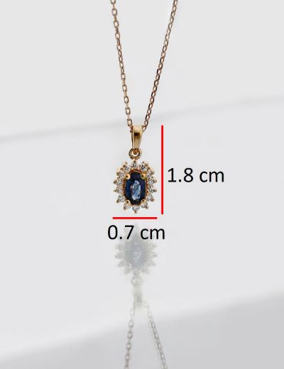 Klasik Pırlanta Anturaj Oval Safir Kolye resmi