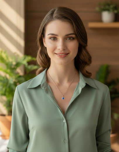 Klasik Pırlanta Anturaj Oval Safir Kolye resmi