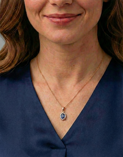 Klasik Pırlanta Anturaj Oval Safir Kolye resmi