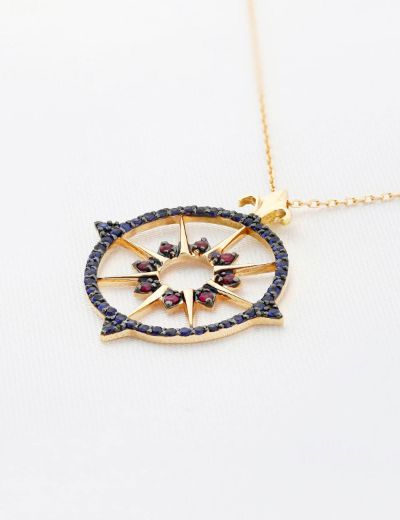 Pusula Yakut Safir Rose Gold Kolye resmi