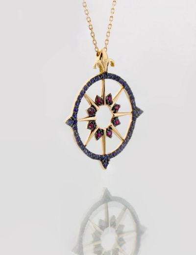 Pusula Yakut Safir Rose Gold Kolye resmi