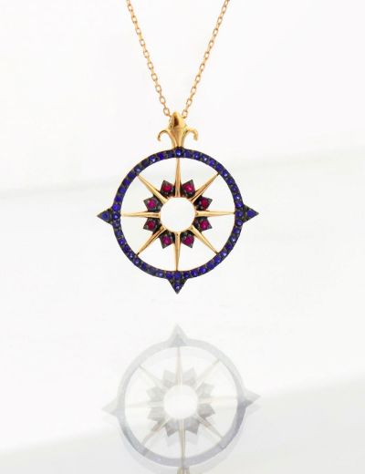 Pusula Yakut Safir Rose Gold Kolye resmi
