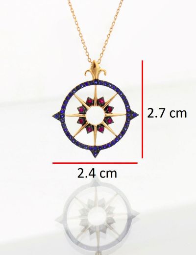 Pusula Yakut Safir Rose Gold Kolye resmi