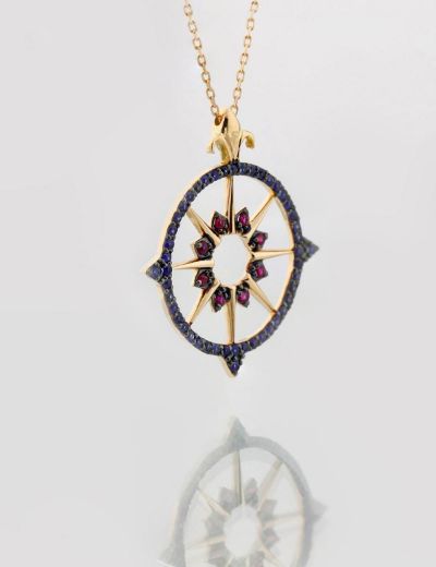 Pusula Yakut Safir Rose Gold Kolye resmi
