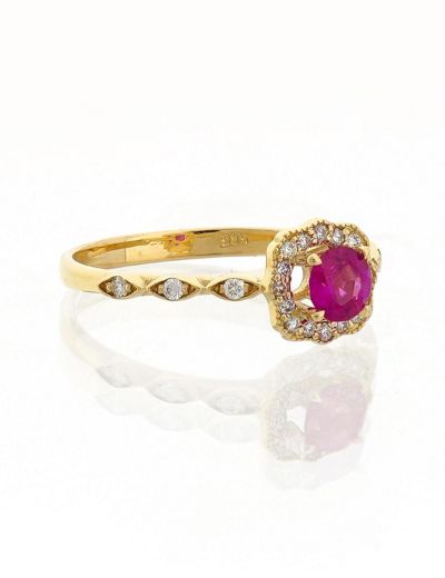 Vintage Yakut Tasarım Pırlanta Yüzük resmi