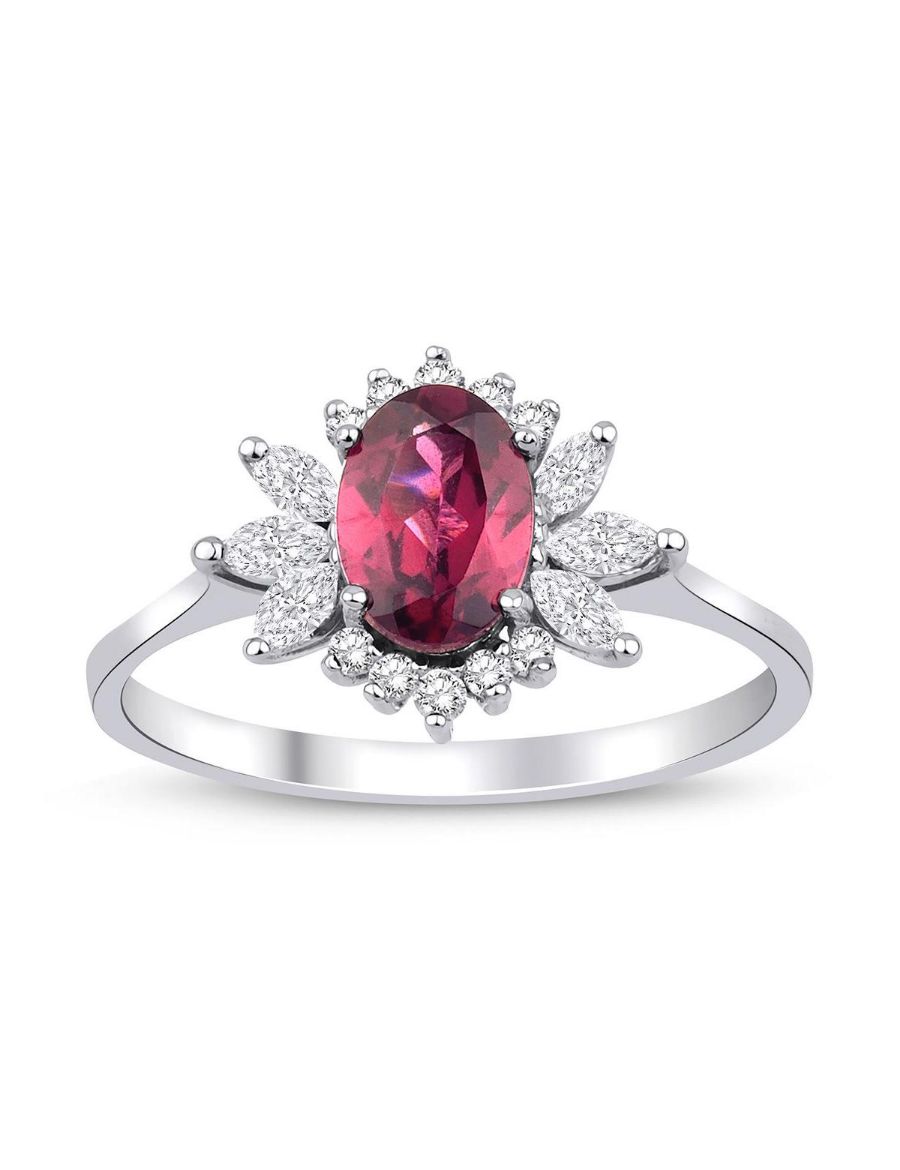 Lotus Çiçeği Rhodolite Tektaş Pırlanta Yüzük resmi