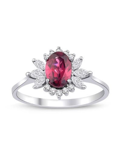 Lotus Çiçeği Rhodolite Tektaş Pırlanta Yüzük resmi