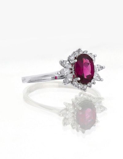 Lotus Çiçeği Rhodolite Tektaş Pırlanta Yüzük resmi