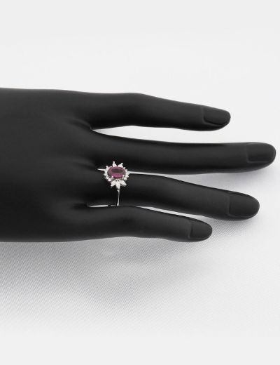 Lotus Çiçeği Rhodolite Tektaş Pırlanta Yüzük resmi