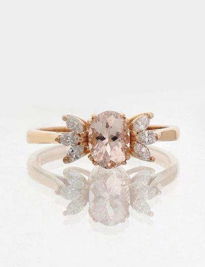 Lotus Çiçeği Morganite Tektaş Pırlanta Yüzük resmi